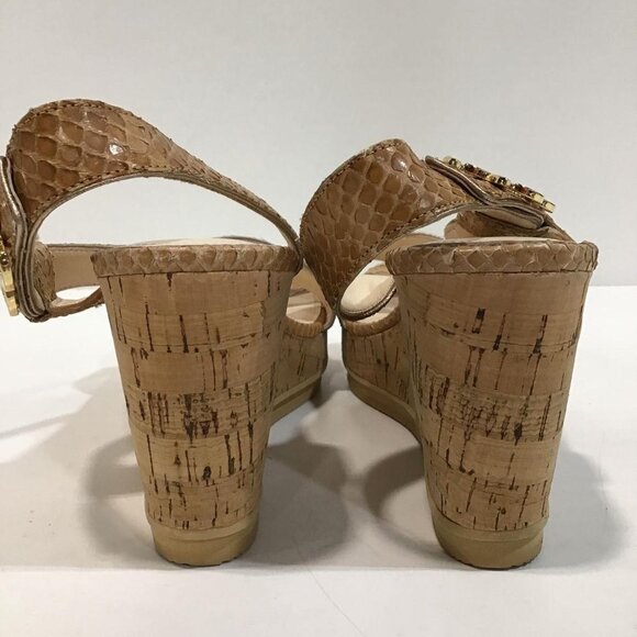 EUC COACH Snakeskin Espadrille Wedges Gold Logo Cork heel COMFY sz 9 Nude - Picture 2 of 9